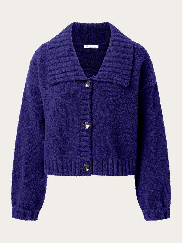 KnowledgeCotton Apparel - WMN Mouline big collar cardigan Knits 1416 Deep Purple