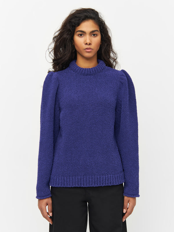 KnowledgeCotton Apparel - WMN Mouline puff sleeve crew neck Knits 1416 Deep Purple