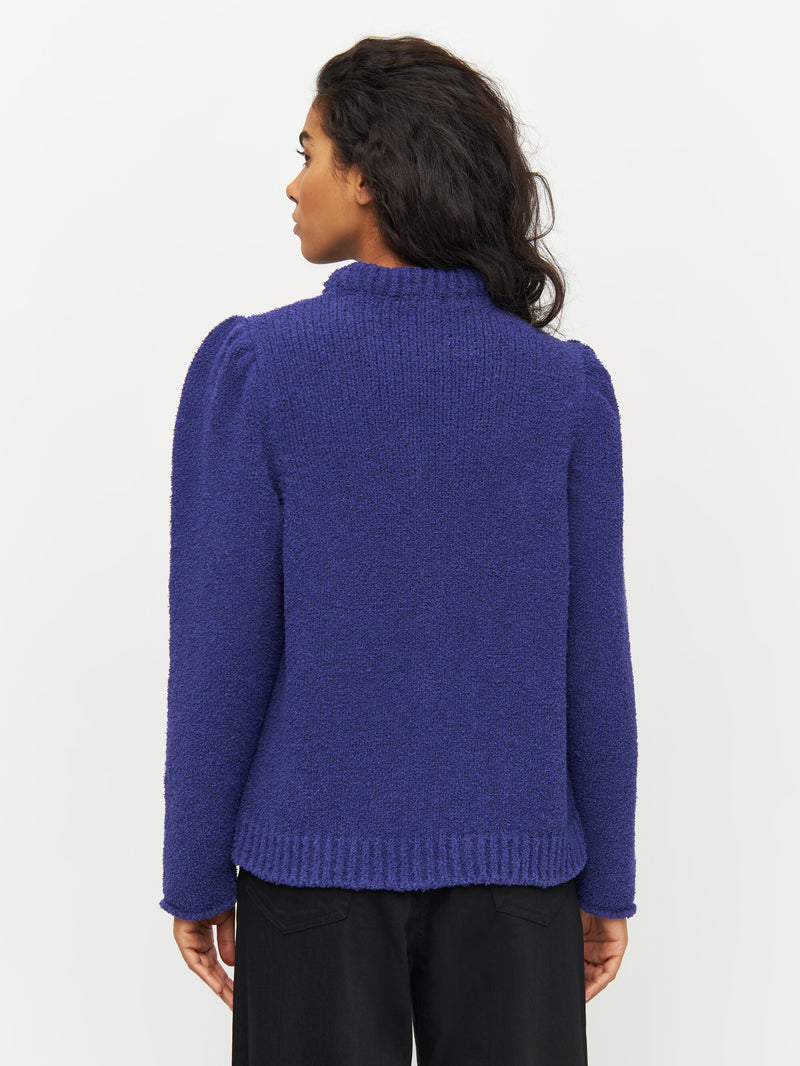 KnowledgeCotton Apparel - WMN Mouline puff sleeve crew neck Knits 1416 Deep Purple