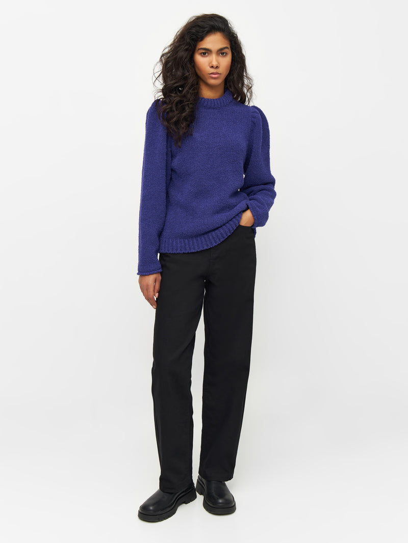 KnowledgeCotton Apparel - WMN Mouline puff sleeve crew neck Knits 1416 Deep Purple