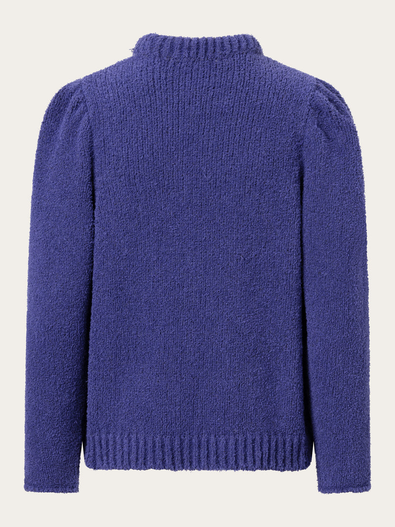 KnowledgeCotton Apparel - WMN Mouline puff sleeve crew neck Knits 1416 Deep Purple