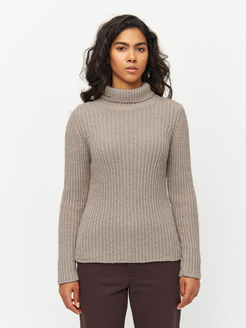 KnowledgeCotton Apparel - WMN Mouline roll neck Knits 1228 Light feather gray