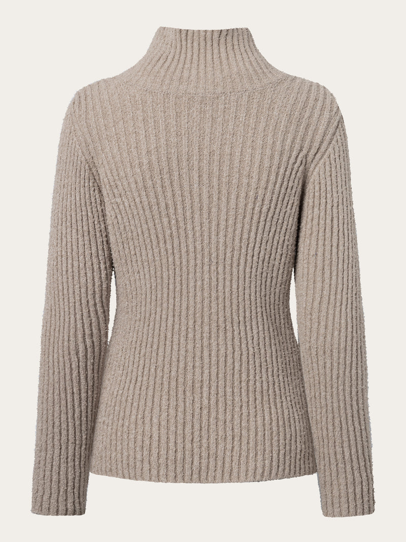 KnowledgeCotton Apparel - WMN Mouline roll neck Knits 1228 Light feather gray