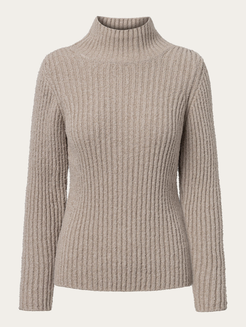 KnowledgeCotton Apparel - WMN Mouline roll neck Knits 1228 Light feather gray