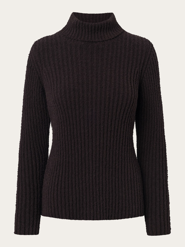 KnowledgeCotton Apparel - WMN Mouline roll neck Knits 1394 Chocolate Plum