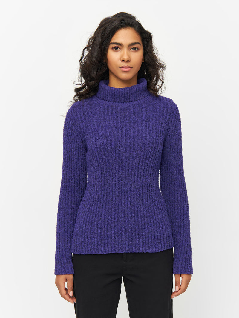 KnowledgeCotton Apparel - WMN Mouline roll neck Knits 1416 Deep Purple