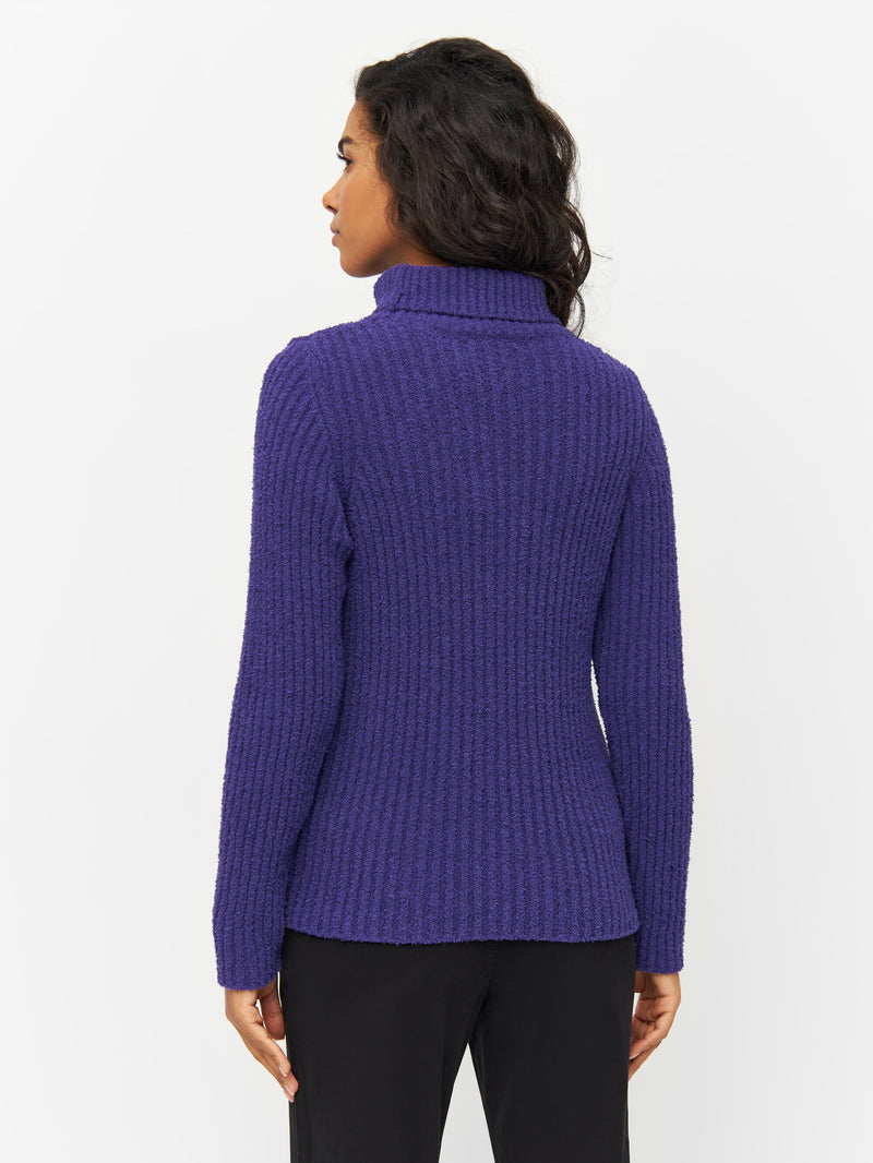 KnowledgeCotton Apparel - WMN Mouline roll neck Knits 1416 Deep Purple