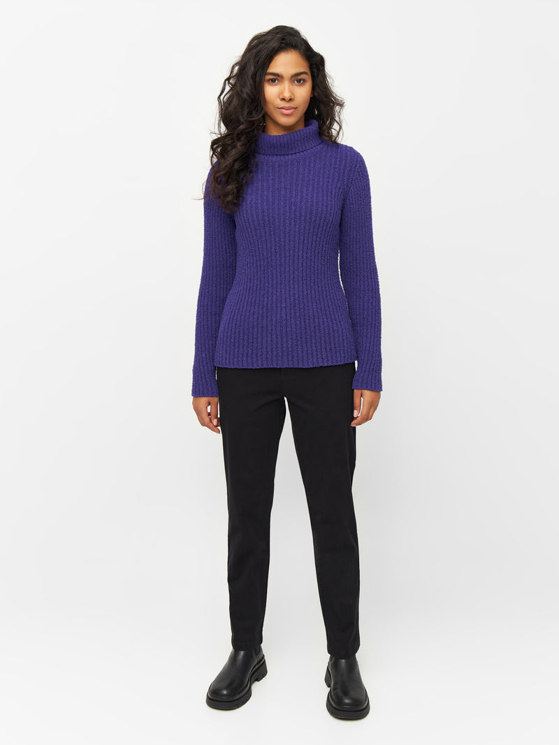 KnowledgeCotton Apparel - WMN Mouline roll neck Knits 1416 Deep Purple