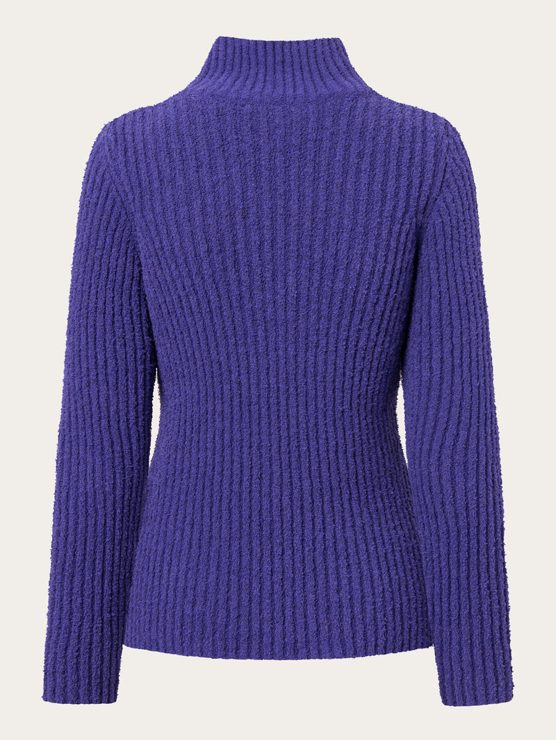 KnowledgeCotton Apparel - WMN Mouline roll neck Knits 1416 Deep Purple