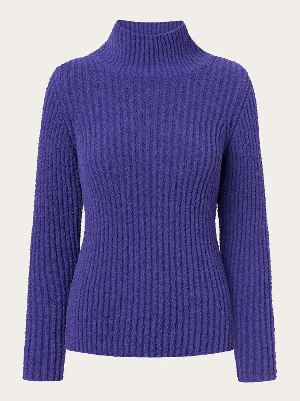 KnowledgeCotton Apparel - WMN Mouline roll neck Knits 1416 Deep Purple