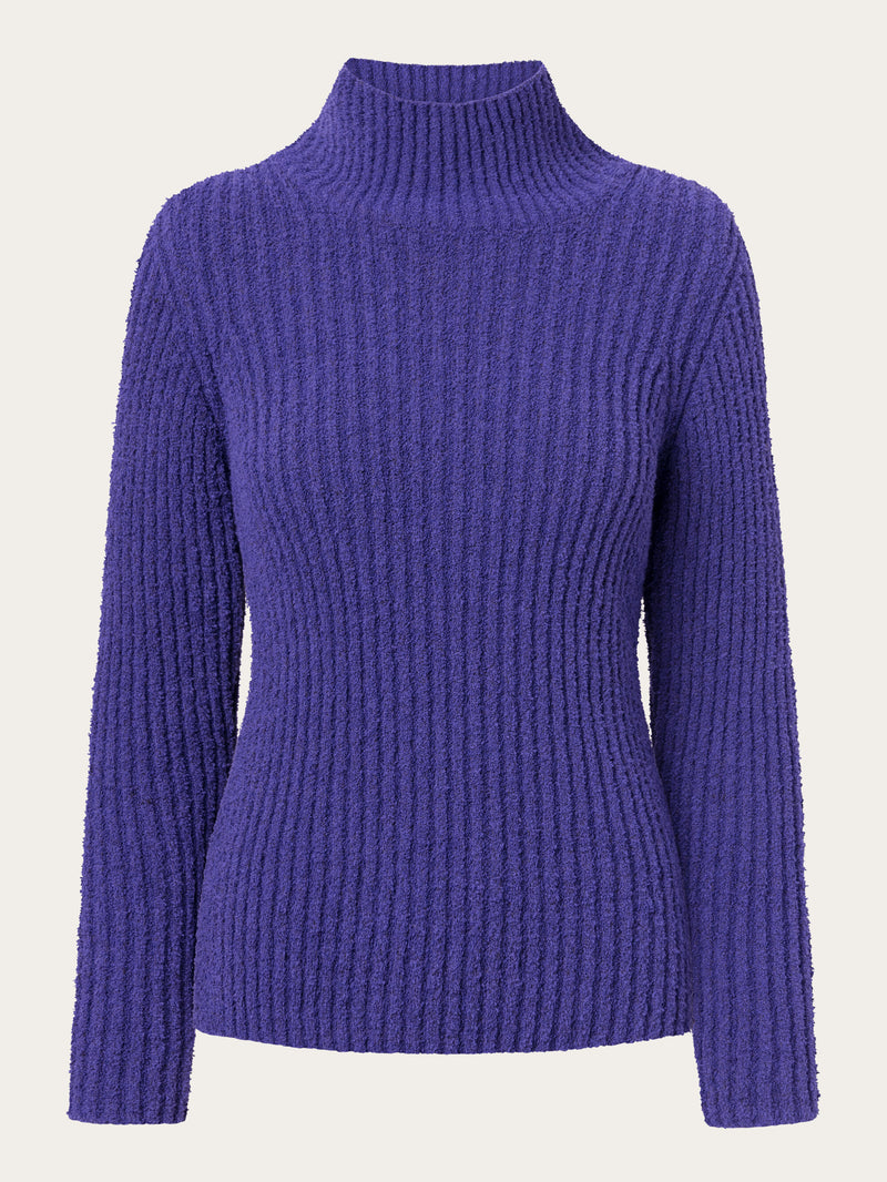 KnowledgeCotton Apparel - WMN Mouline roll neck Knits 1416 Deep Purple