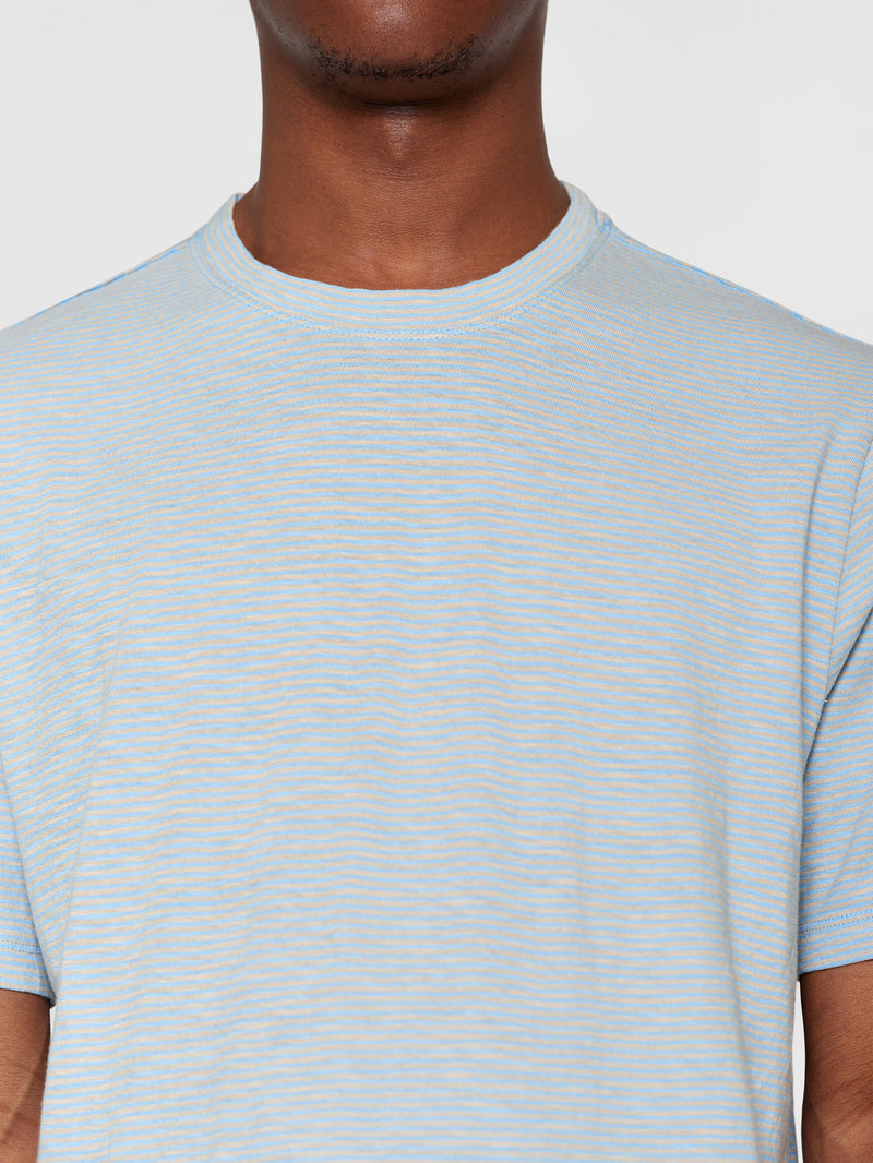 KnowledgeCotton Apparel - MEN Narrow striped slub t-shirt T-shirts 8034 Light Blue Stripe