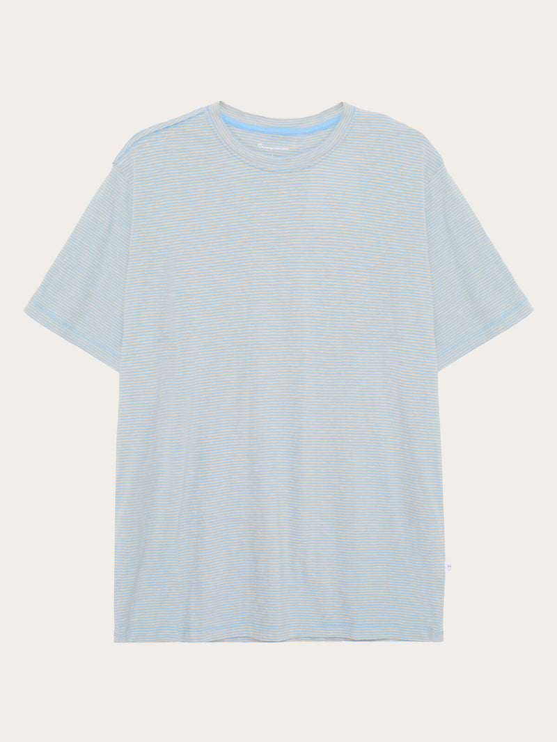 KnowledgeCotton Apparel - MEN Narrow striped slub t-shirt T-shirts 8034 Light Blue Stripe