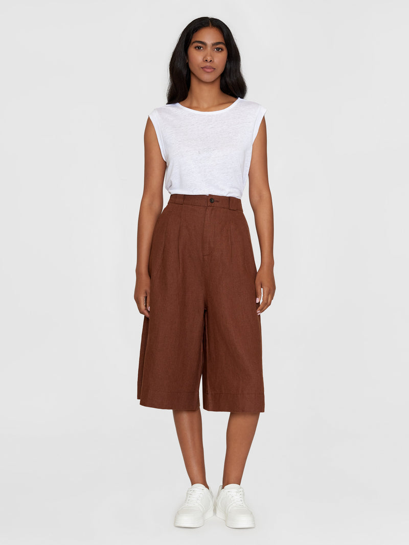 KnowledgeCotton Apparel - WMN Natural linen baggy shorts Shorts 1441 Tiramisu