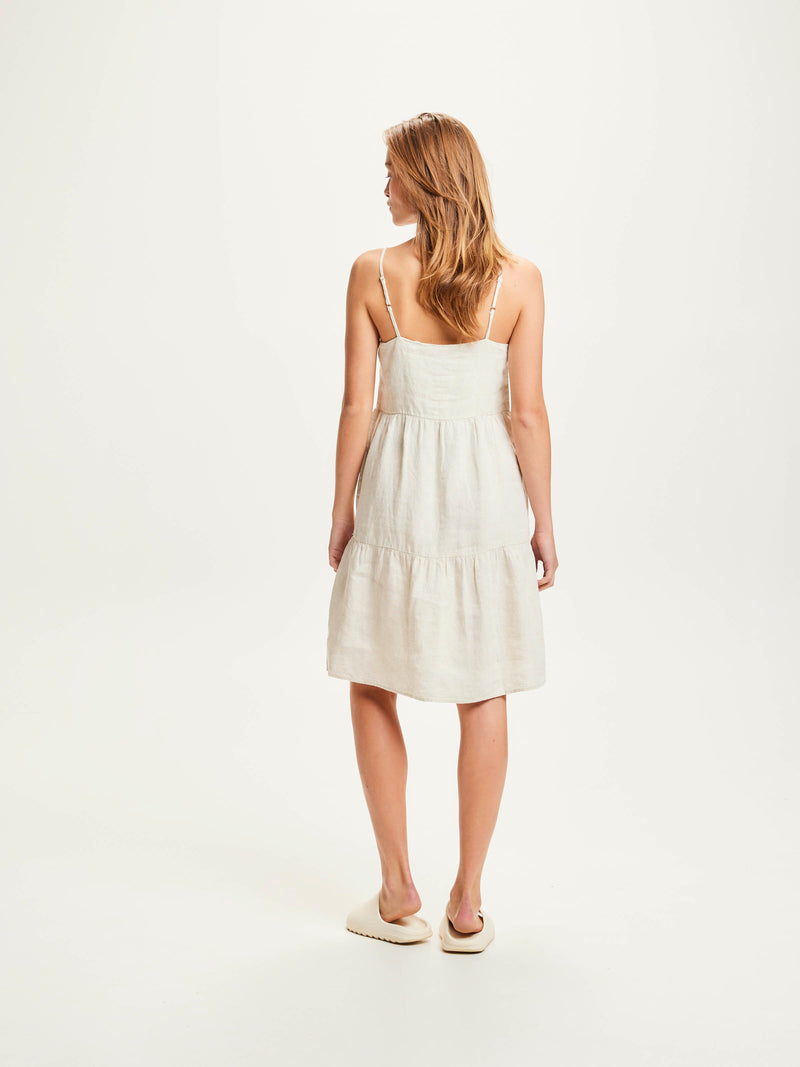 KnowledgeCotton Apparel - WMN Natural linen strap dress Dresses 1228 Light feather gray