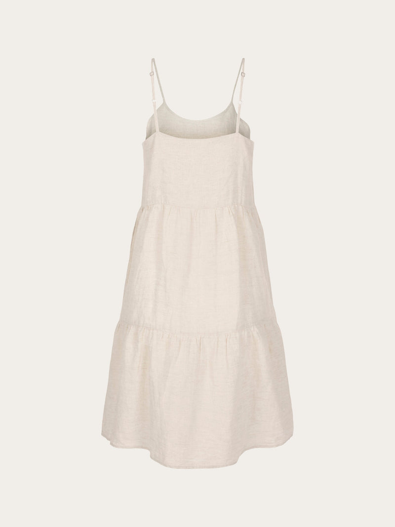 KnowledgeCotton Apparel - WMN Natural linen strap dress Dresses 1228 Light feather gray