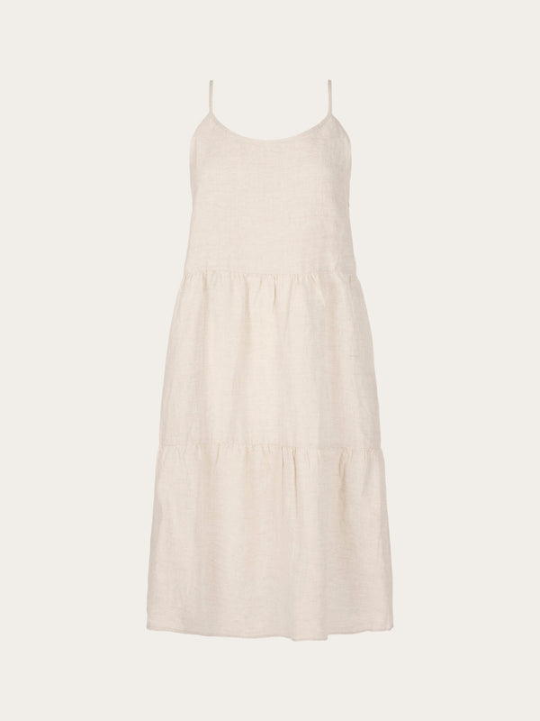 KnowledgeCotton Apparel - WMN Natural linen strap dress Dresses 1228 Light feather gray