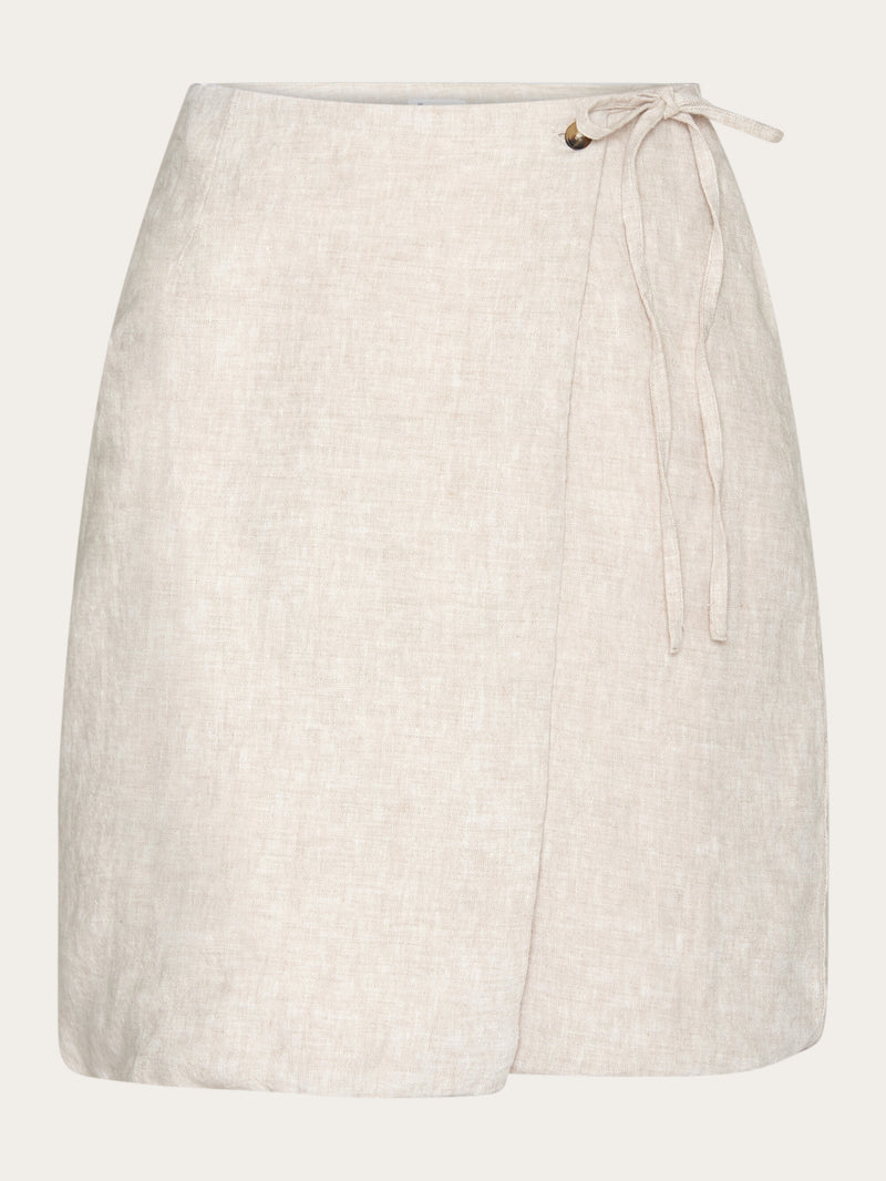 KnowledgeCotton Apparel - WMN Natural linen wrap skirt Skirts 1228 Light feather gray