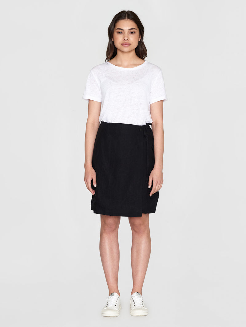 KnowledgeCotton Apparel - WMN Natural linen wrap skirt Skirts 1300 Black Jet