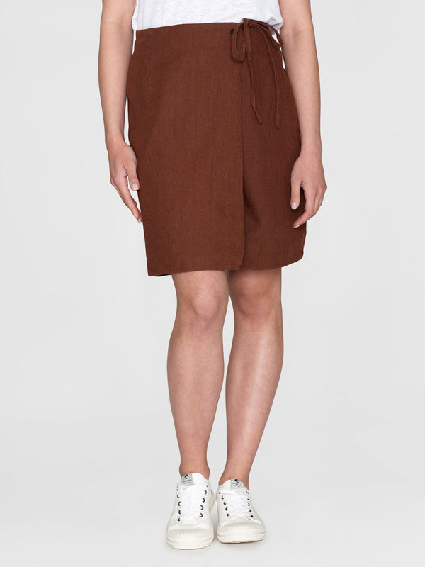 KnowledgeCotton Apparel - WMN Natural linen wrap skirt Skirts 1441 Tiramisu