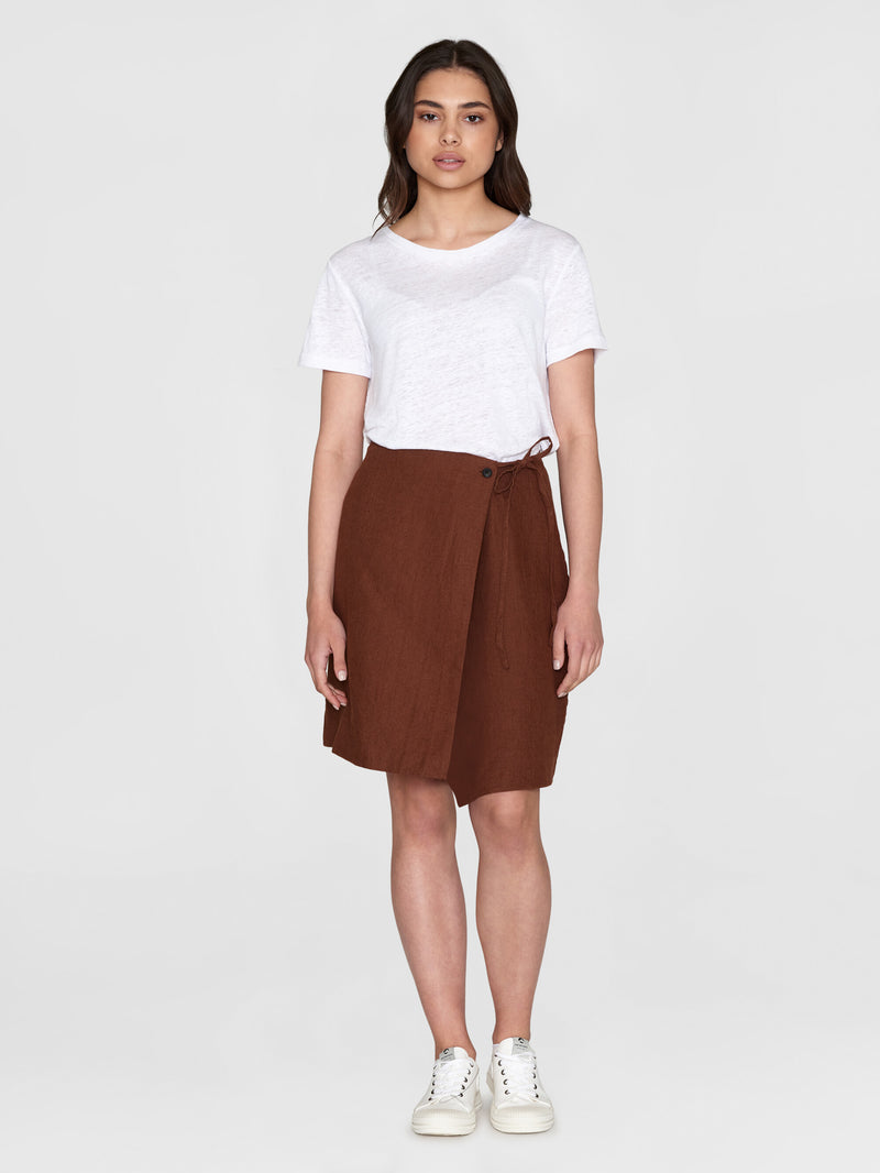 KnowledgeCotton Apparel - WMN Natural linen wrap skirt Skirts 1441 Tiramisu