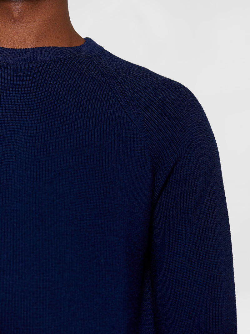 KnowledgeCotton Apparel - MEN O-neck merino wool rib knit Knits 1001 Total Eclipse