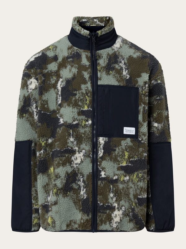 KnowledgeCotton Apparel - MEN Oversized jaquard sherpa jacket Fleeces 9923 Green AOP