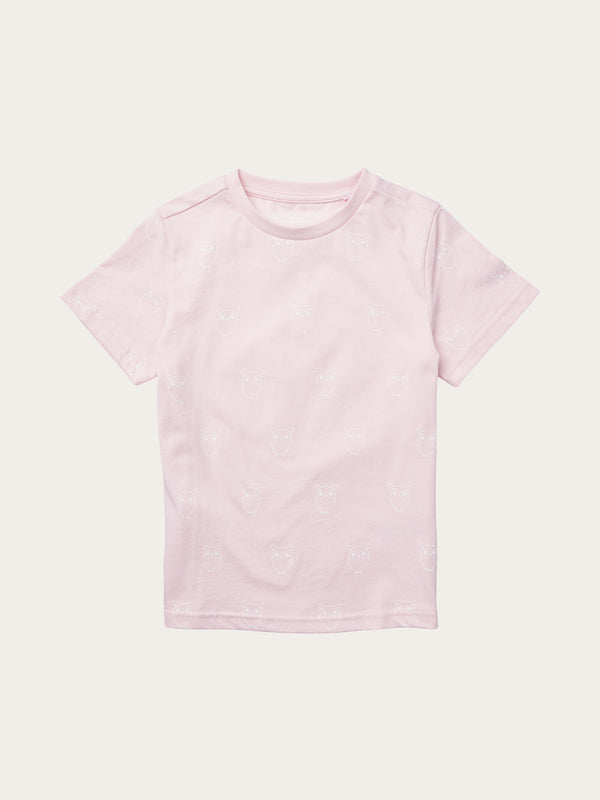 KnowledgeCotton Apparel - YOUNG Owl AOP t-shirt T-shirts 1378 Parfait Pink