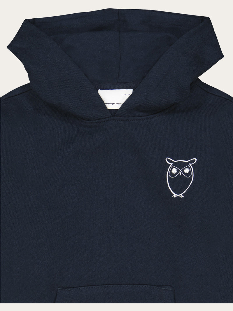 KnowledgeCotton Apparel - YOUNG Owl chest print hood sweat Sweats 1001 Total Eclipse