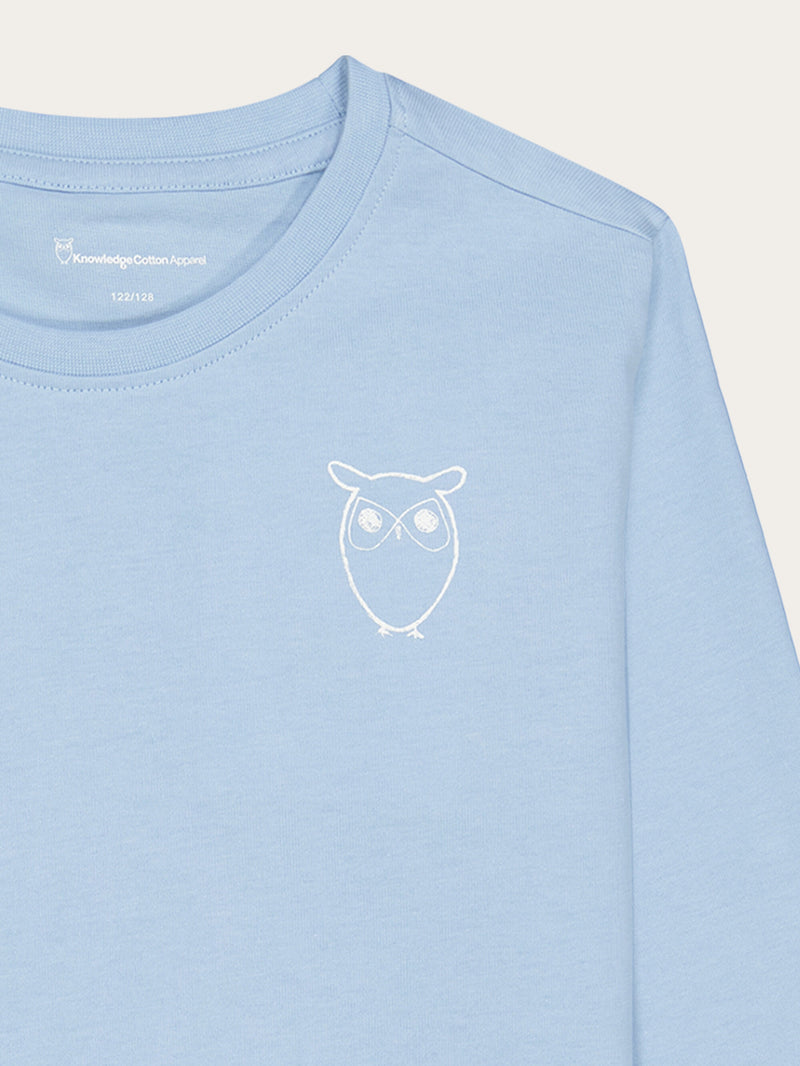 KnowledgeCotton Apparel - YOUNG Owl chest print long sleeved t-shirt T-shirts 1377 Airy Blue