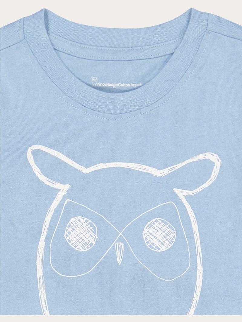 KnowledgeCotton Apparel - YOUNG Owl t-shirt T-shirts 1377 Airy Blue