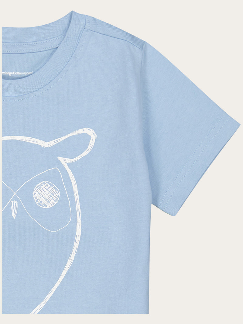 KnowledgeCotton Apparel - YOUNG Owl t-shirt T-shirts 1377 Airy Blue