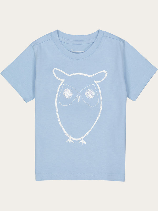 KnowledgeCotton Apparel - YOUNG Owl t-shirt T-shirts 1377 Airy Blue