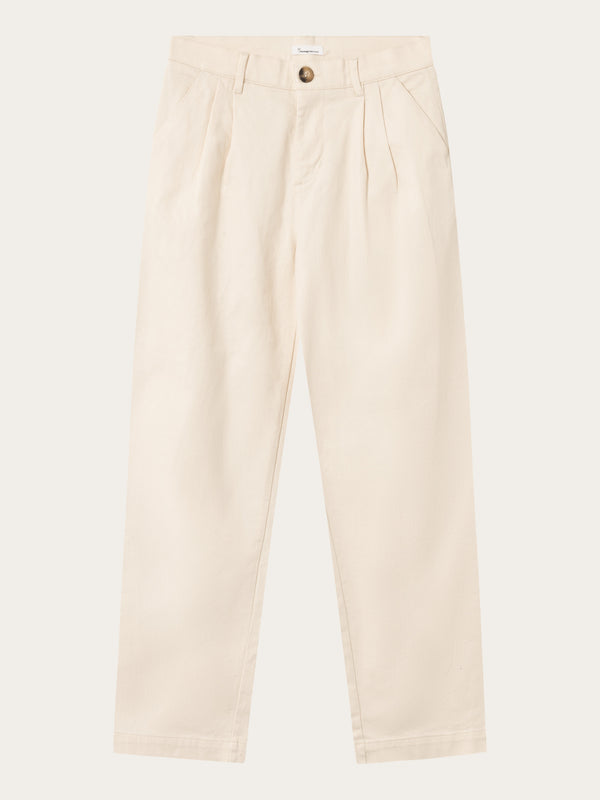 KnowledgeCotton Apparel - WMN POSEY wide high-rise twill pants Pants 1348 Buttercream