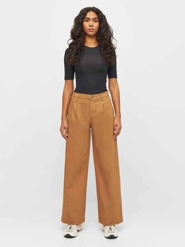 KnowledgeCotton Apparel - WMN POSEY wide high-rise twill pants Pants 1366 Brown Sugar