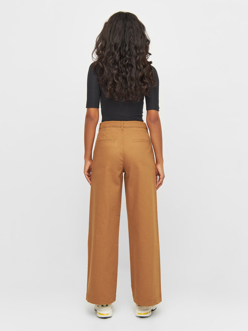 KnowledgeCotton Apparel - WMN POSEY wide high-rise twill pants Pants 1366 Brown Sugar