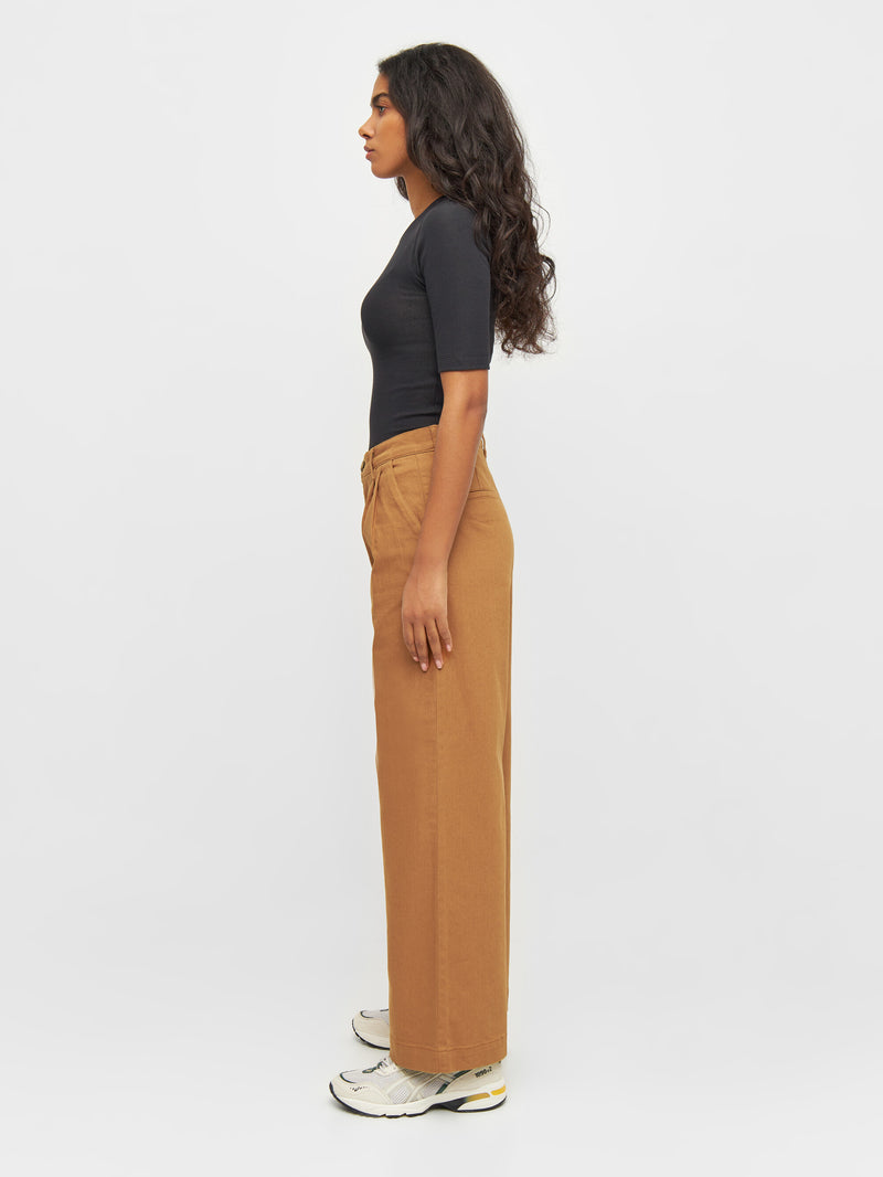 KnowledgeCotton Apparel - WMN POSEY wide high-rise twill pants Pants 1366 Brown Sugar