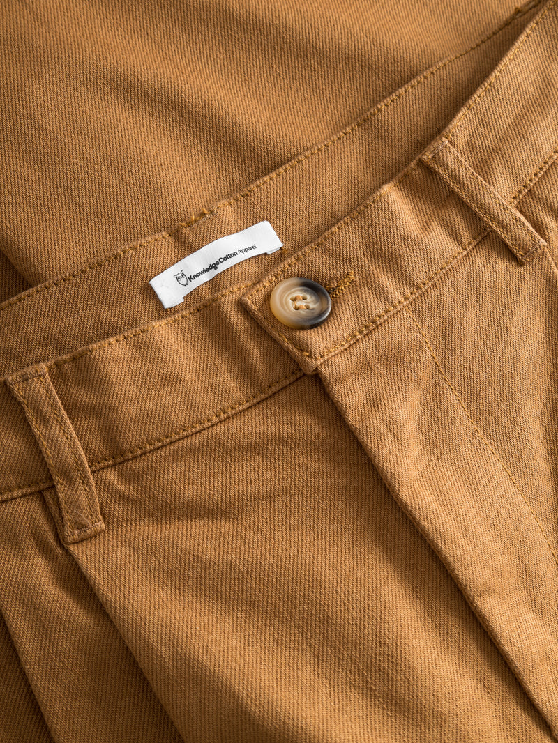 KnowledgeCotton Apparel - WMN POSEY wide high-rise twill pants Pants 1366 Brown Sugar