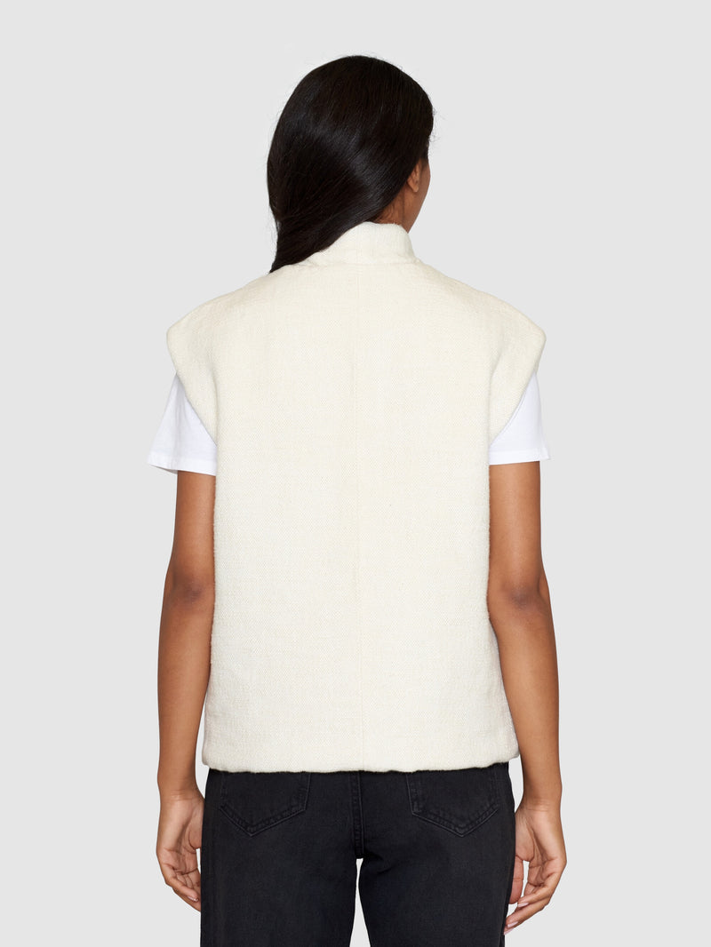 KnowledgeCotton Apparel - WMN Padded kimono herringbone structure vest Vests 1387 Egret