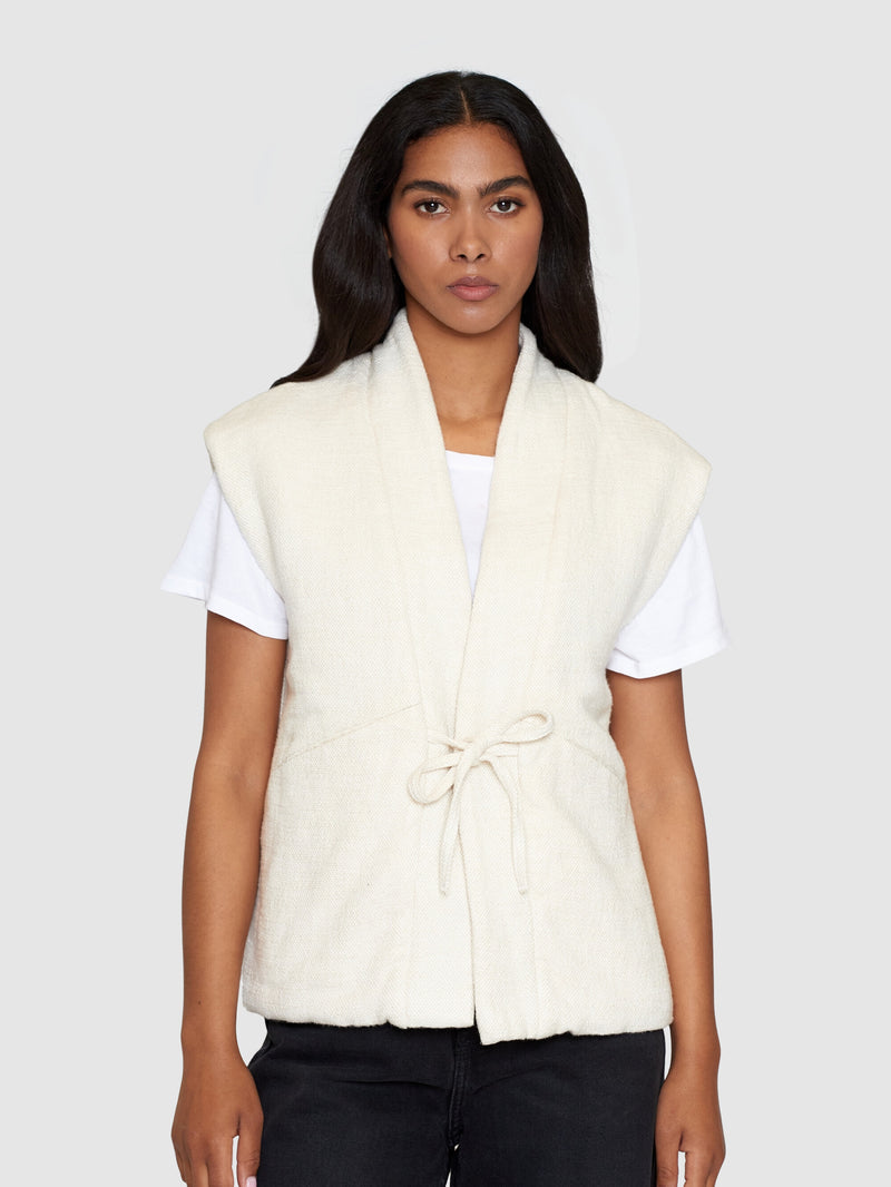 KnowledgeCotton Apparel - WMN Padded kimono herringbone structure vest Vests 1387 Egret