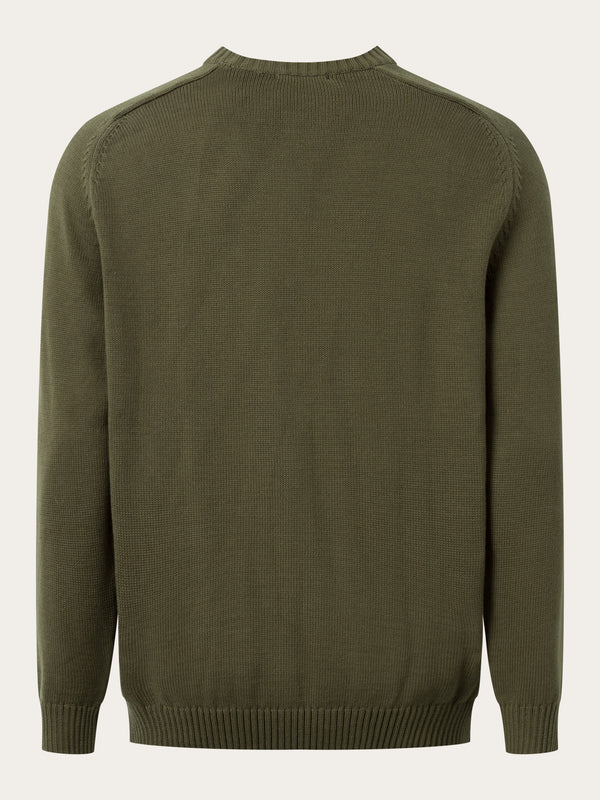 KnowledgeCotton Apparel - MEN Plain knitted crew neck Knits 1100 Dark Olive