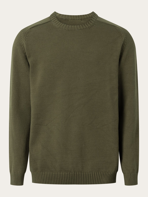 KnowledgeCotton Apparel - MEN Plain knitted crew neck Knits 1100 Dark Olive