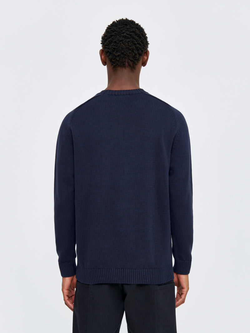 KnowledgeCotton Apparel - MEN Plain knitted crew neck Knits 1412 Night Sky