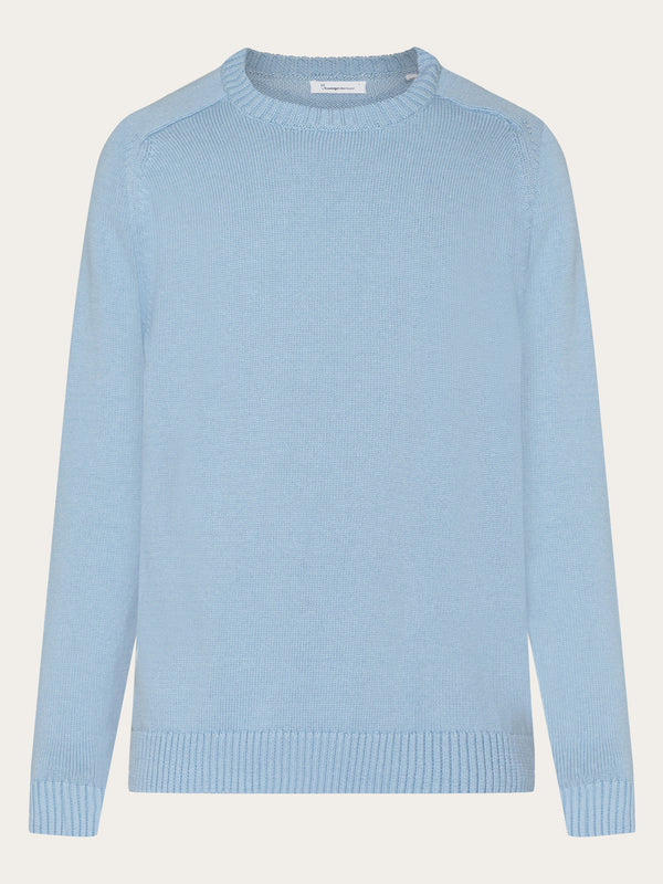 KnowledgeCotton Apparel - MEN Plain knitted crew neck Knits 1414 Dusty Blue Melange