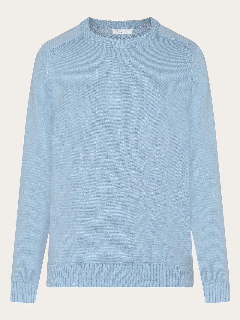 KnowledgeCotton Apparel - MEN Plain knitted crew neck Knits 1414 Dusty Blue Melange