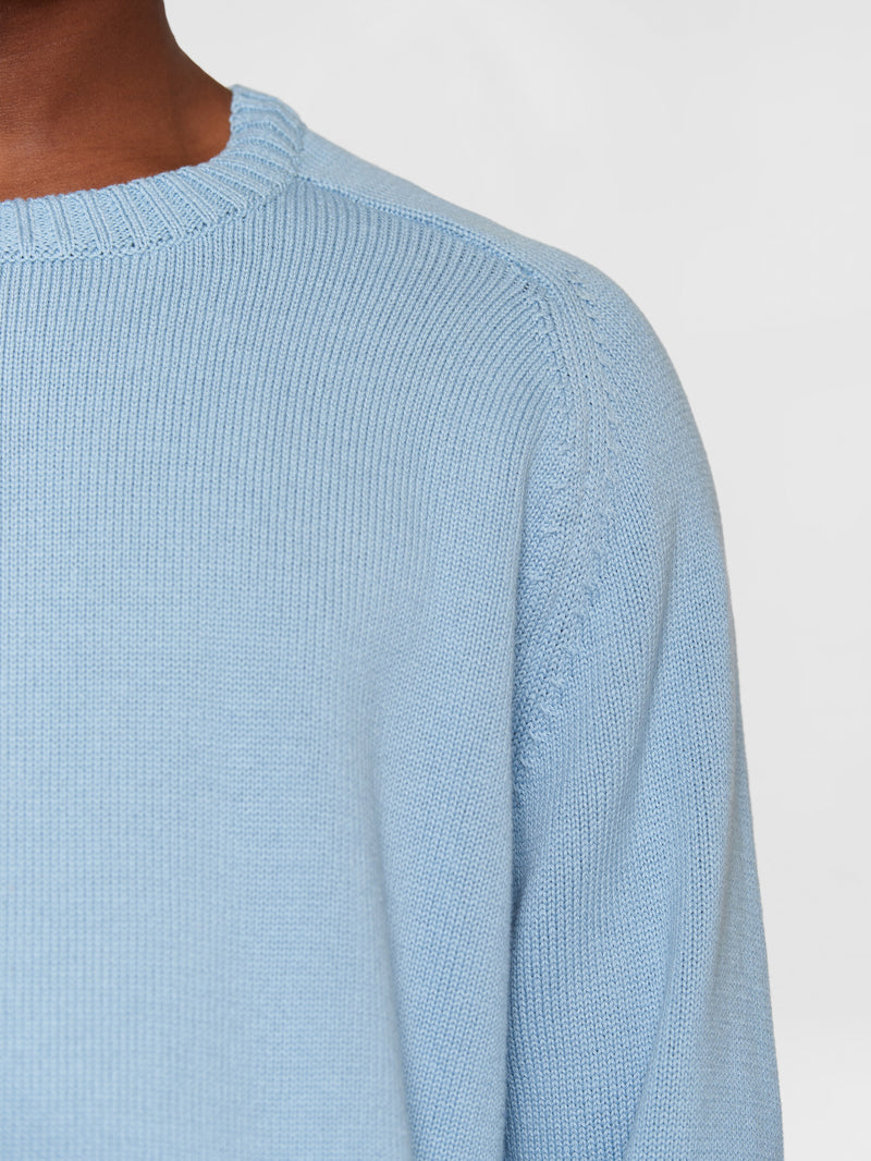 KnowledgeCotton Apparel - MEN Plain knitted crew neck Knits 1414 Dusty Blue Melange