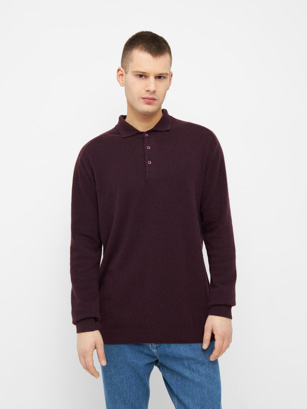 KnowledgeCotton Apparel - MEN Polo wool knit Knits 1404 Deep Mahogany