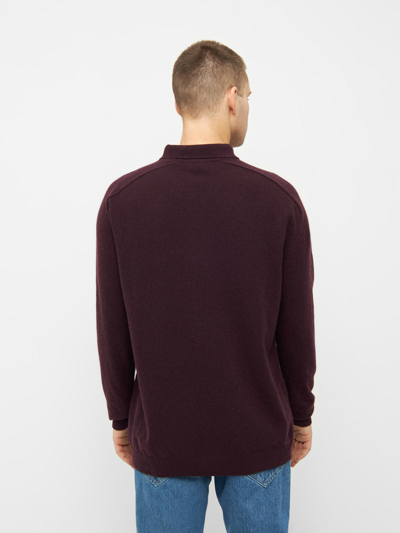 KnowledgeCotton Apparel - MEN Polo wool knit Knits 1404 Deep Mahogany