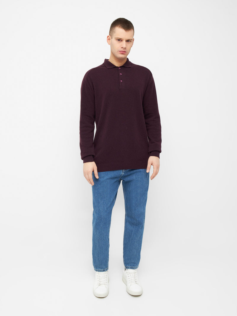 KnowledgeCotton Apparel - MEN Polo wool knit Knits 1404 Deep Mahogany