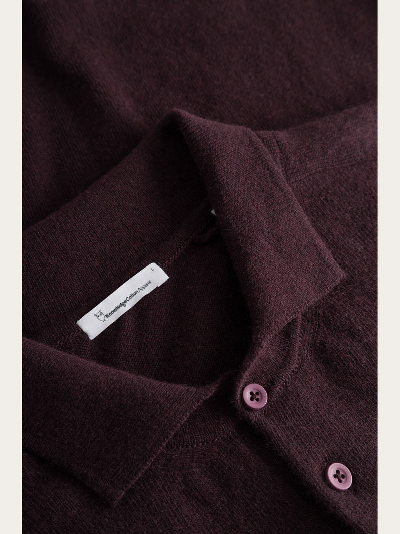 KnowledgeCotton Apparel - MEN Polo wool knit Knits 1404 Deep Mahogany